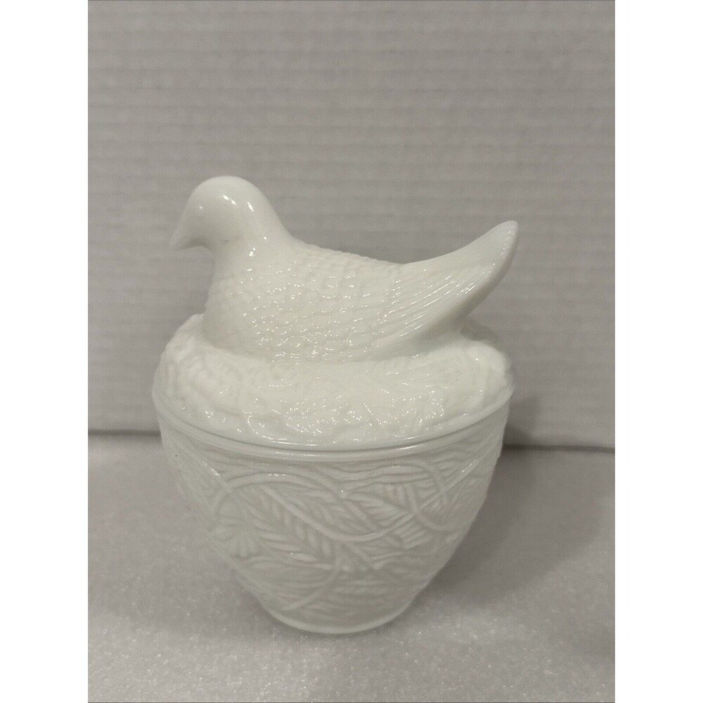 Avon Milk Glass Dove On Nest / Trinket - Candy Dish 5.25" tall